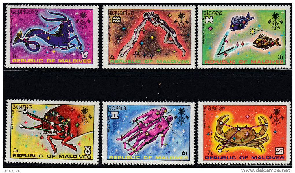 Maldives 1974 Signs Of The Zodiac. Part Set Mi 529-531, 533-535 MNH - Maldives (1965-...)