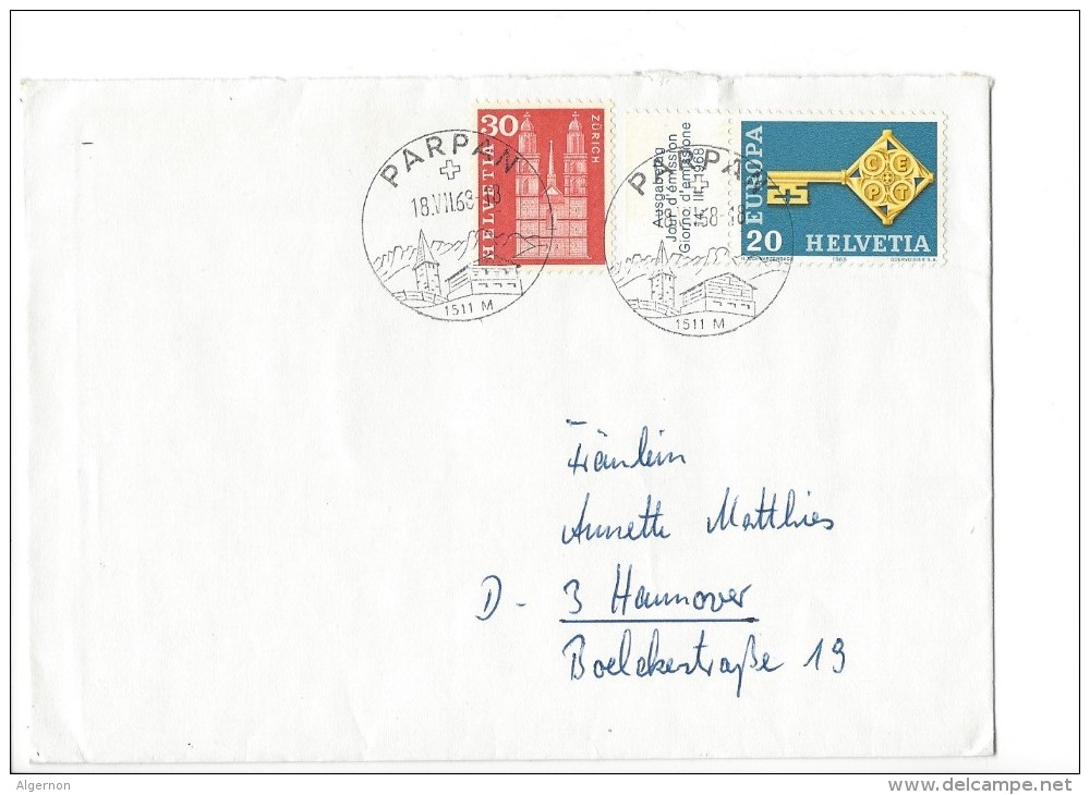 14215 - Lettre Parpan Pour Hannover 18.07.1968 - Covers & Documents