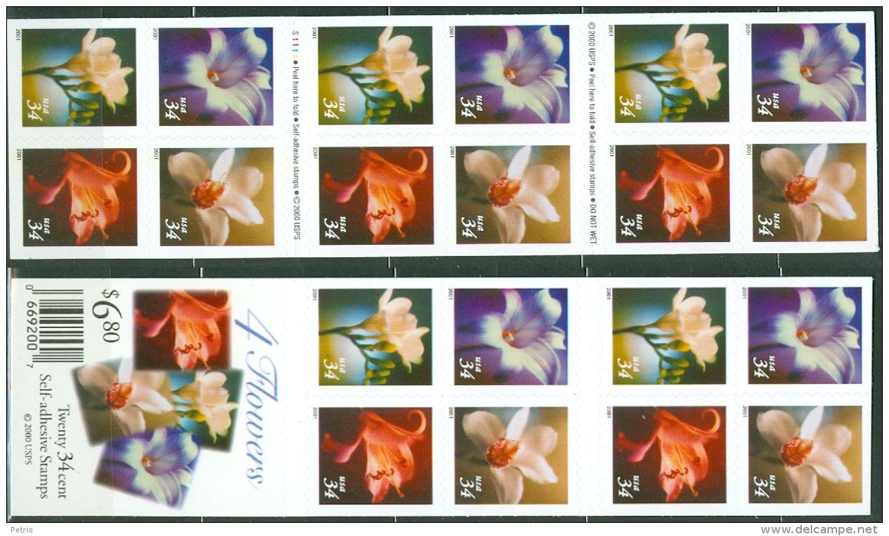 USA 2001 Flowers Self Adesive Booklet Type B MNH** - Lot. A394 - 3. 1981-...