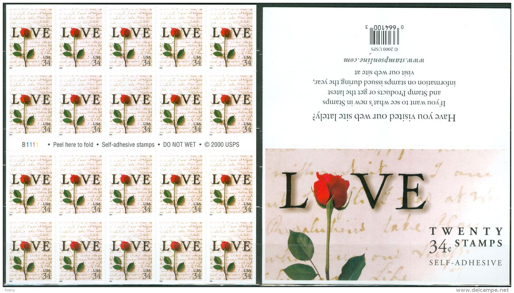 USA 2001 Love Self Adesive Booklet Type B MNH** - Lot. A394 - 3. 1981-...