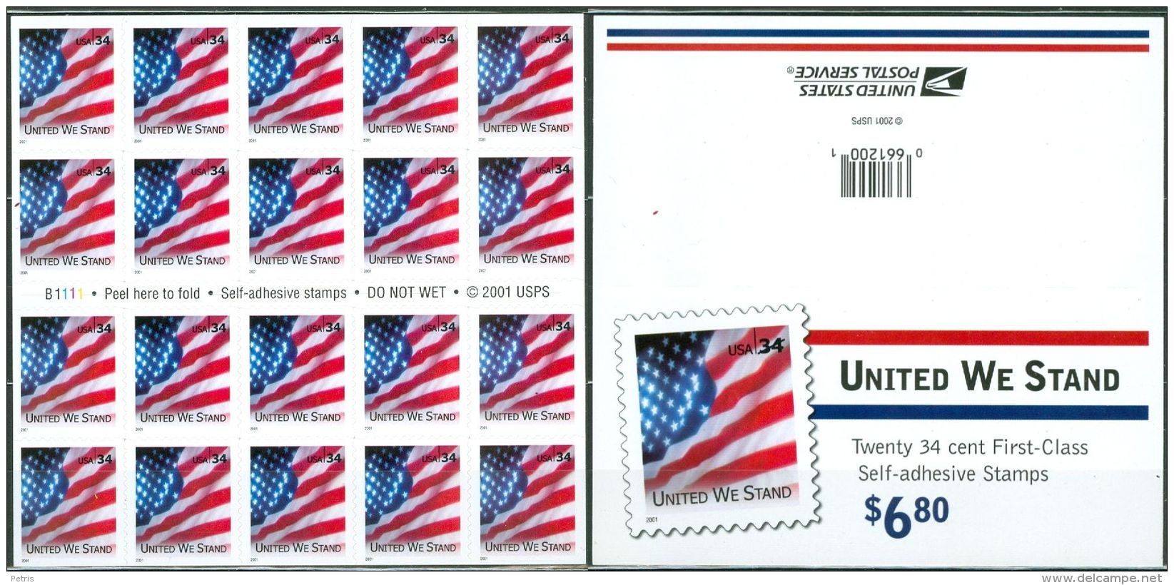 USA 2001 United We Stand Self Adesive Booklet   MNH** - Lot. A395 - 3. 1981-...