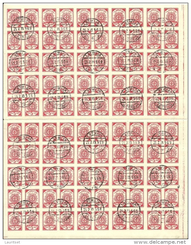 LETTLAND Latvia 1919 Michel 3 Complete Sheet Of 100 O Leepaja 21.02.1919 - Lettland