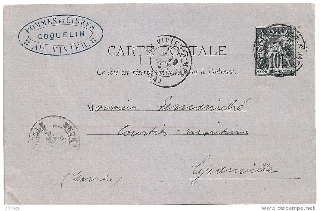 France Entier Postal Sage 10 C  Coquelin Viviers Sur Mer Granville Voir Scanns   Port Offert - Cartoline Postali E Su Commissione Privata TSC (ante 1995)