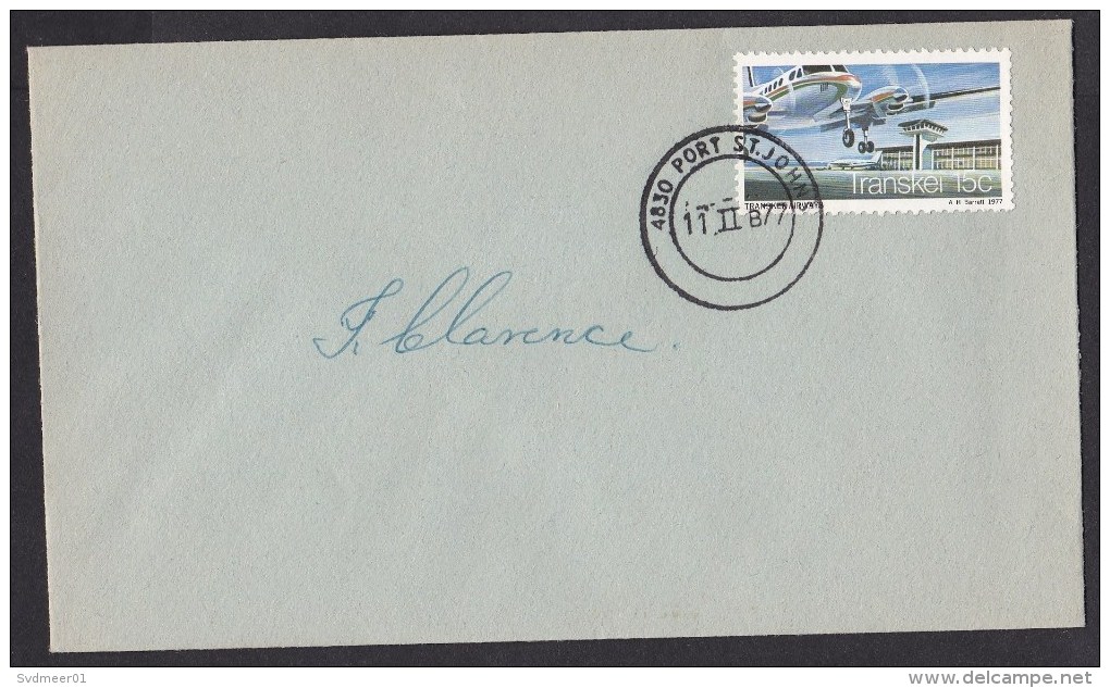 Transkei: Cover, 1977, 1 Stamp, Airport, Airplane, Aviation, No Address Only Name, Cancel Port St. Johns (traces Of Use) - Transkei