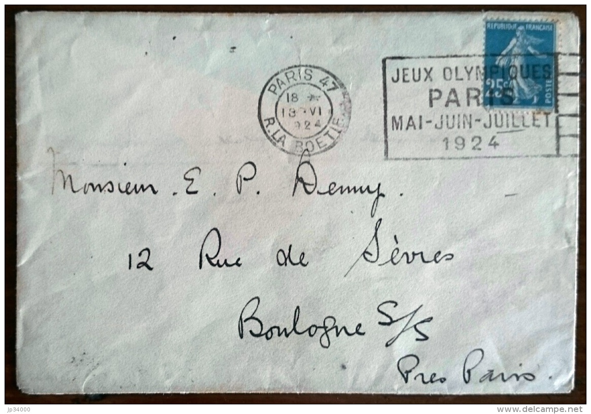 FRANCE Jeux Olympiques (olympic Games) Flamme Jeux Olympiques PARIS MAI JUIN JUILLET 1924 Sur Lettre Entiere - Sommer 1924: Paris