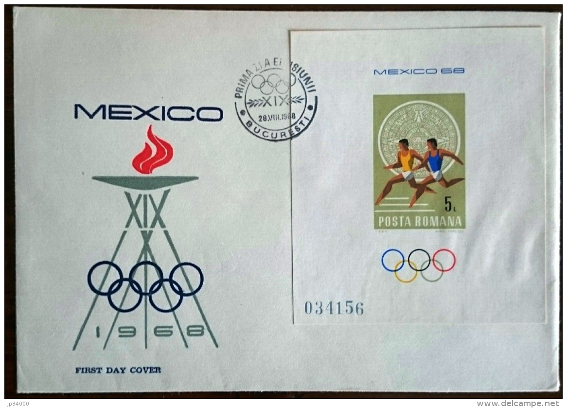 ROUMANIE Jeux Olympiques  MEXICO 68. Yvert BF 68  FDC. Enveloppe 1er Jour. Course A Pied - Summer 1968: Mexico City