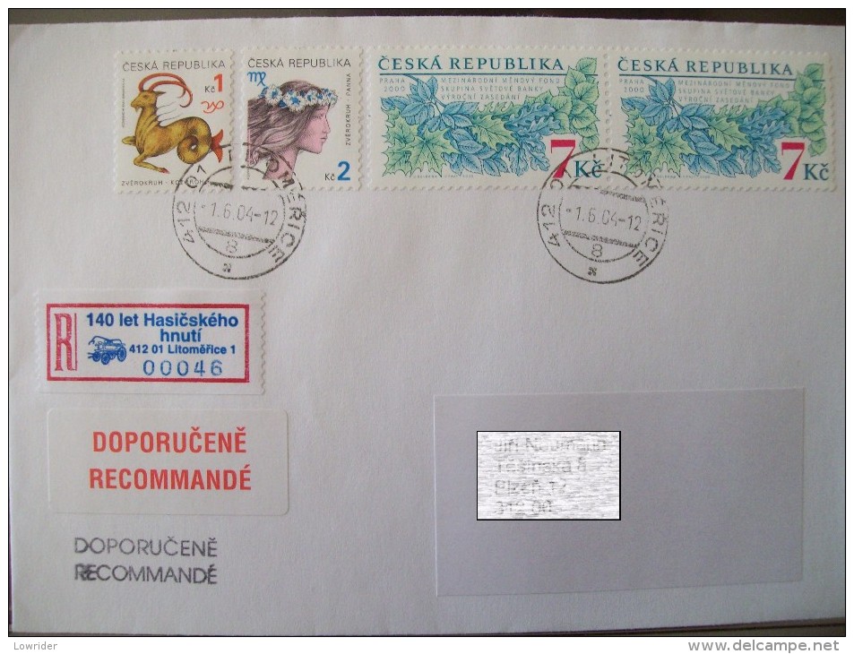 Czech Registered Cover With Special R-label 140 Year Fire Departement Of Litomerice 2004 (Sonder R-Zettel) - Lettres & Documents