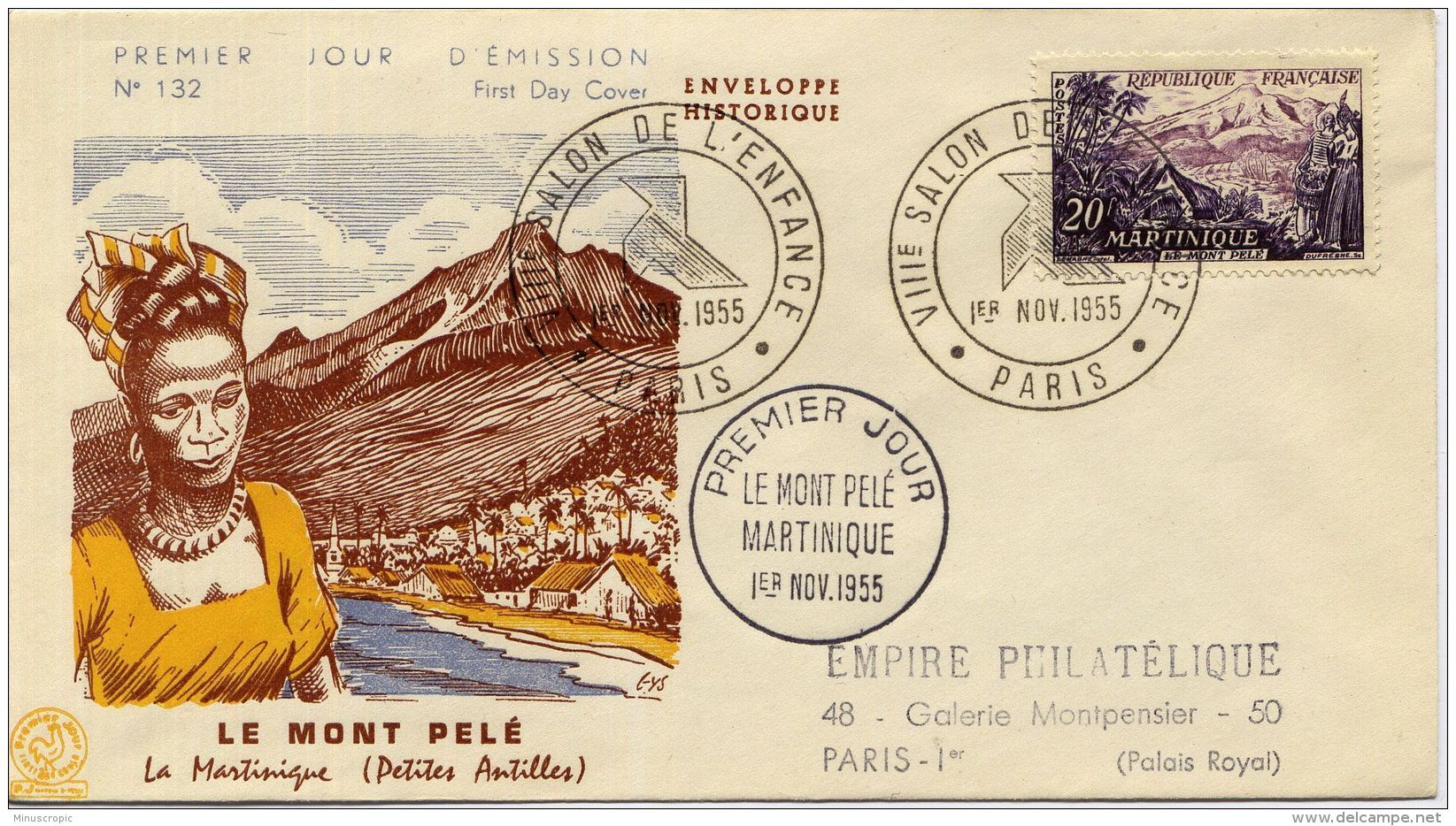 Enveloppe FDC  - La Martinique - Le Mont Pelé - Salon De L'Enfance - Paris - 01/11/1955 - 1950-1959