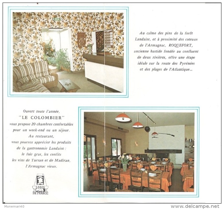 FRANCE - HOTEL-RESTAURANT ´LE COLOMBIER´ - 40120 ROQUEFORT (France) - Mme Jeanine DEYTS (1982) - Publicités