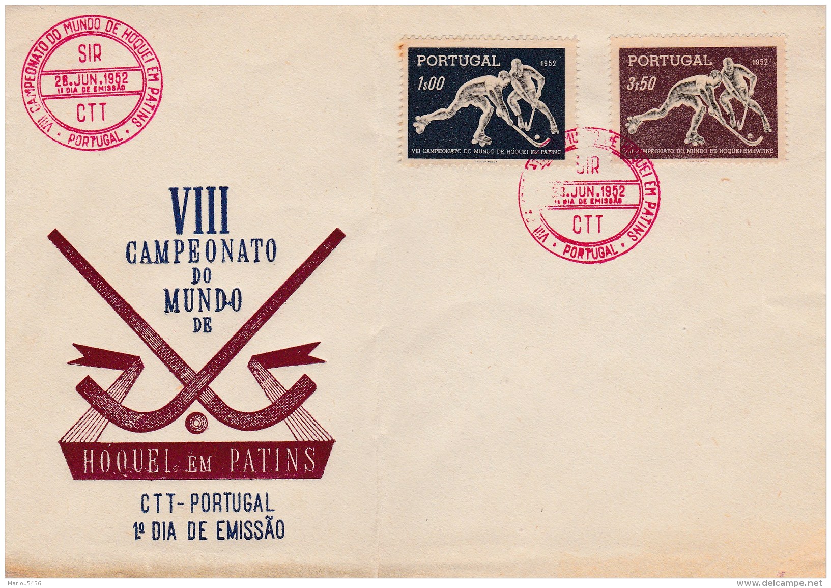 VIII Campeonato Do Mundo De HOQUEL Em PATINS . 1 Dia De Emissao 28 Jun 1952. PORTUGAL. - Briefe U. Dokumente