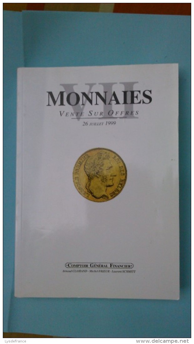LIVRE CATALOGUE CGF MONNAIES VENTE SUR OFFRES 26 JUILLET 1999 - PORT 8,10 EUROS - Livres & Logiciels