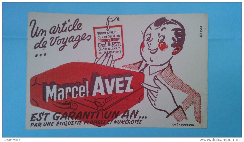 BUVARD PUBLICITAIRE D'ARTICLE DE VOYAGES MARCEL AVEZ - PORT 1 EURO - Transports