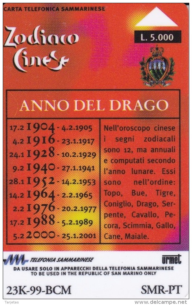 DUMMY - TARJETA DE SAN MARINO DEL HOROSCOPO DEL DRAGON SIN CHIP (RARA) - Saint-Marin