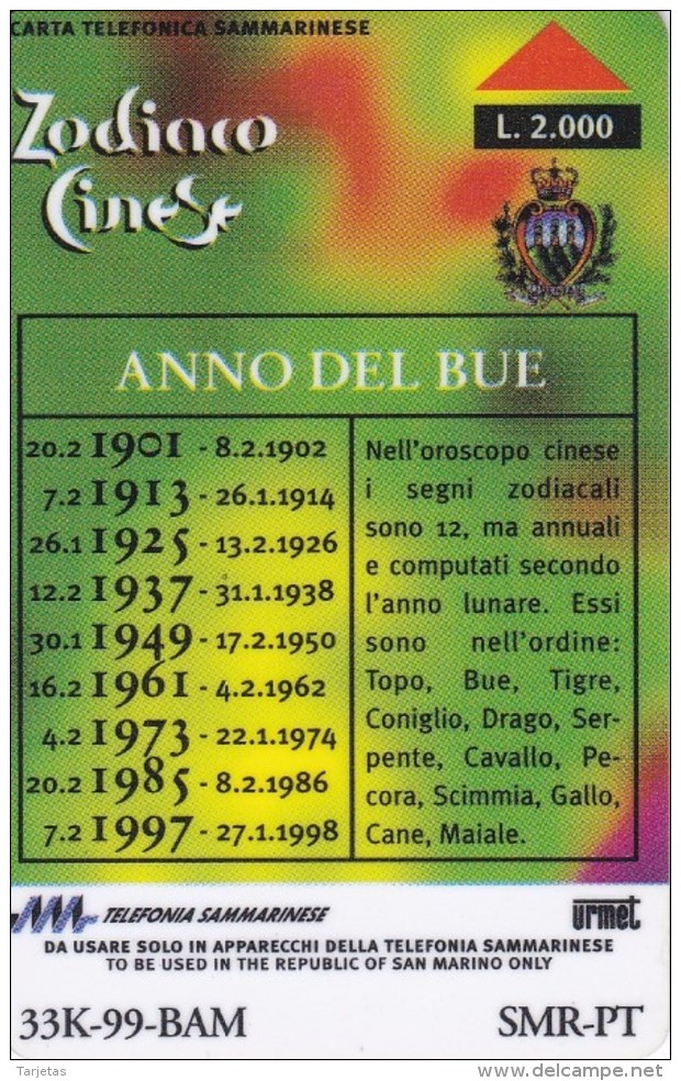 DUMMY - TARJETA DE SAN MARINO DEL HOROSCOPO DEL BUEY SIN CHIP (RARA) COW - Saint-Marin