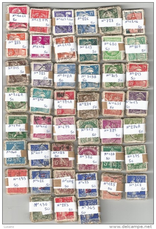 FRANCE - 2250 Timbres PF D'avant 1960 En Bottes De 50 - Collections (sans Albums)