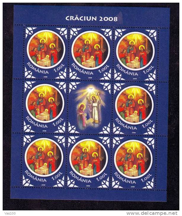 Romania 2008 Christmas, MNH , Folio Silver, 1 M/s - Feuilles Complètes Et Multiples