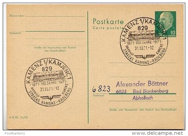 LOKOMOTIVE Kamenz 1971 Auf DDR P 75  Postkarte - Franking Machines (EMA)