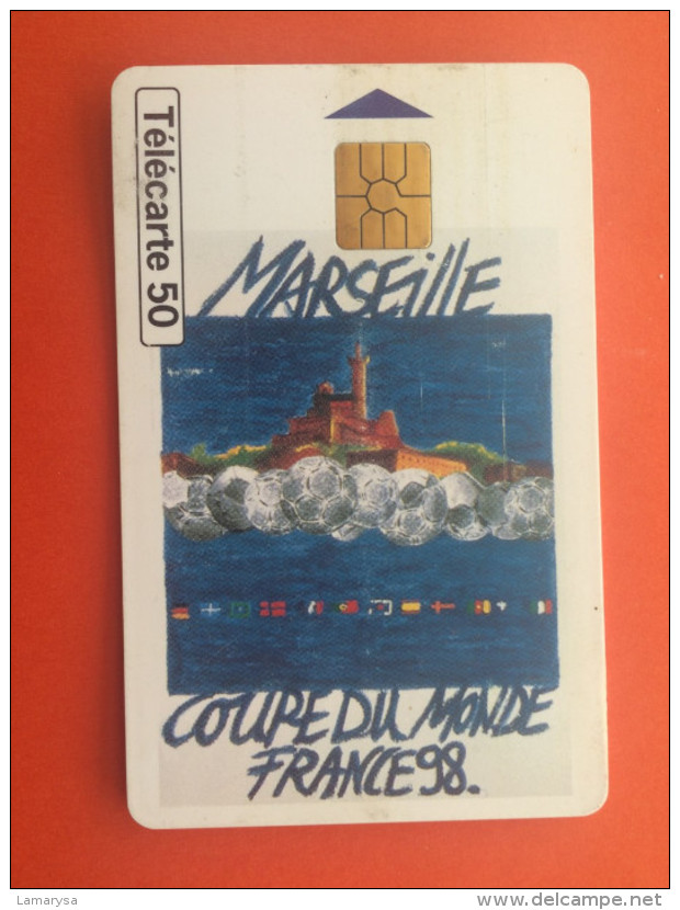 TELECARTE 50* ILLUSTRATION Futball FOOTBAL COUPE DU MONDE 1998 COPA DEL MONDO A MARSEILLE=>LOGO MASCOTTE FRANCE TELECOM - Moda