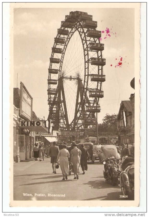 CT--N--01300--   WIEN - PRATER - RIESENRAD  -  MOTO - AUTO - ANIMATISSIMA - RUOTA PANORAMICA- VIAGGIATA  1951 - Prater