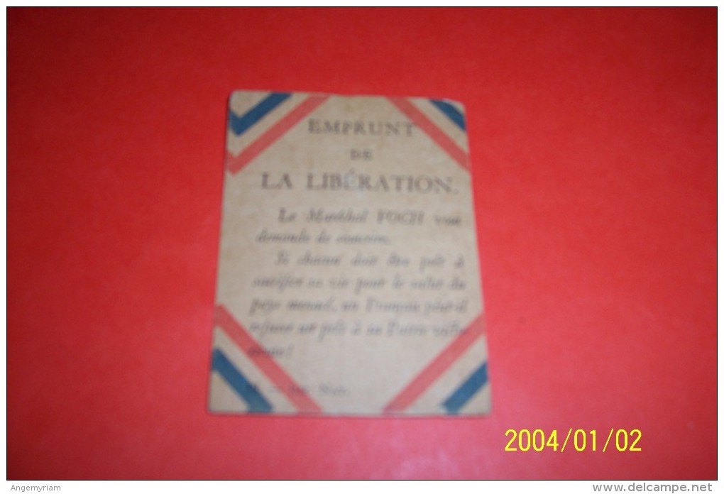 10 Emprunt De La Liberation  ) Demande De Soussouscrire Du Marechal Foch  ( Identiques ) - Documents Historiques