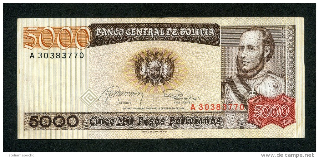 BOLIVIA BILLETES 1984: "5000 PESOS BOLIVIANOS" - Bolivia