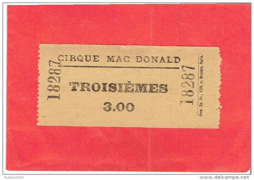 TICKET ENTREE CIRQUE MAC DONALD TROISIEMES - Tickets - Vouchers