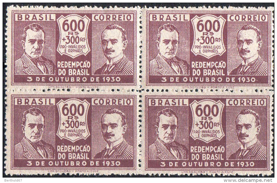 Brésil Poste N** (Yv: 229 Yv:4 Euro) Getúlio Vargas &amp; João Pessoa (Bloc De 4) - Unused Stamps