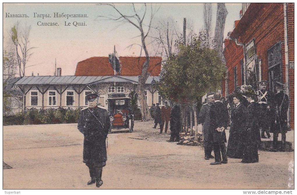 RUSSIA : GEORGIA - CAUCASE : GAGRY / GAGRA : LE QUAI [ OFFICERS And AUTOMOBILE ] - YEAR ~ 1910 - RARE !!! (u-061) - Géorgie