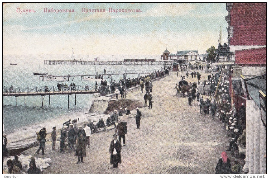 RUSSIA : GEORGIA - SUKHUMI / SOKHUMI / SOUKHOUMI : NABEREJNAYA / QUAI Des BATEAUX - YEAR ~ 1910 - RARE !!! (u-061) - Géorgie