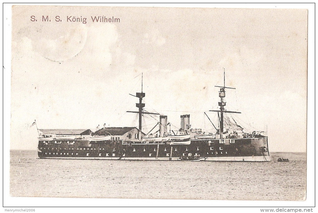 Cpa Bateau Guerre Allemand Sms Konig Wilhelm 1909 - 2scans - Guerre
