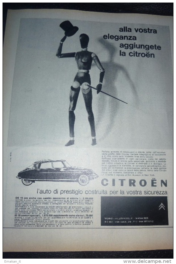 ADVERTISING PUBBLICITA´ ALLA VOSTRA ELEGANZA AGGIUNGETE LA CITROEN  -- 1963 -  OTTIMO - Advertising