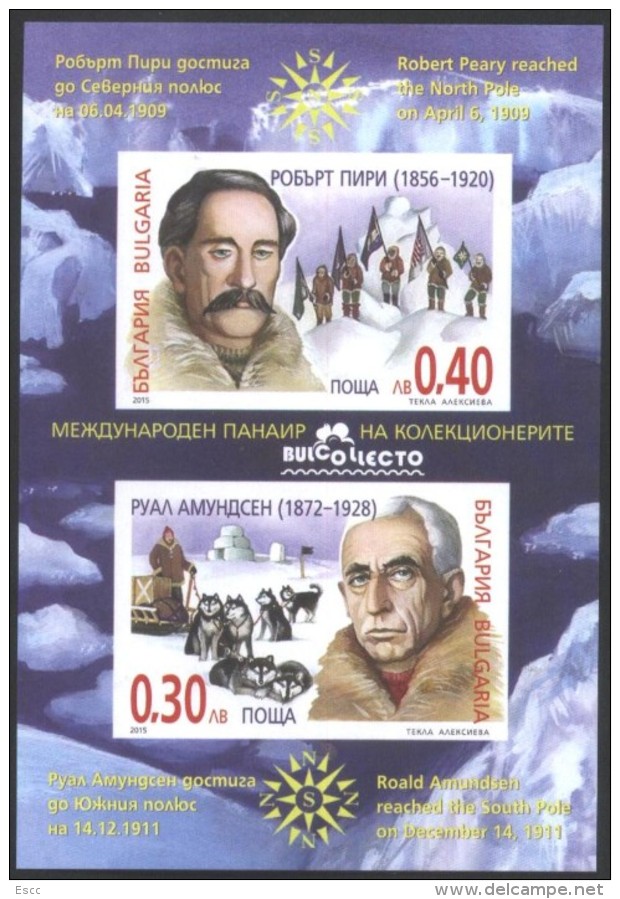 Mint  Imperforate S/S Polar Explorers - Robert Peary And Amundsen 2015  From Bulgaria - Esploratori E Celebrità Polari