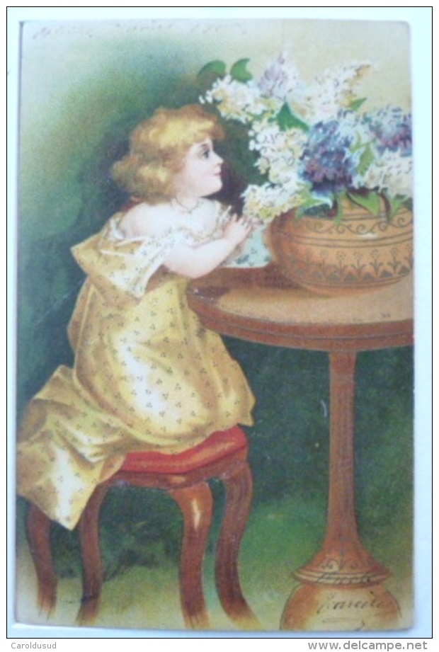 Cpa Precurseur Litho Illustrateur KOPAL 429 CLAPSADDLE NS Enfant Fille Sur Chaise Table Lilas Voyage - Clapsaddle