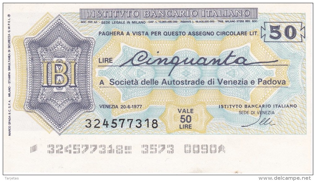 BILLETE DE ITALIA DE 50 LIRAS  INSTITUTO BANCARIO ITALIANO  (BANKNOTE) - [10] Cheques Y Mini-cheques