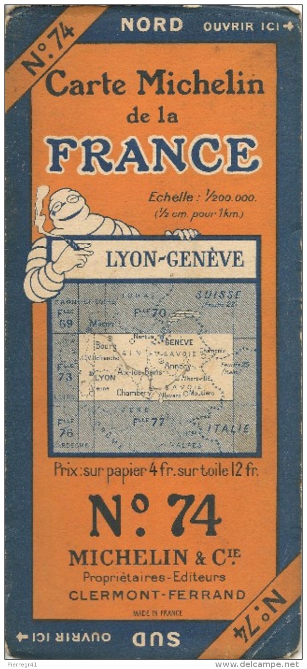 CARTE-ROUTIERE-MICHELIN-N °74-1926--N°2650-25-LYON-GENEVE-BE ETAT-Pas De Plis Coupés - Strassenkarten