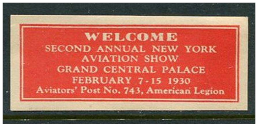 1930 Second Annual New York Aviation Show Grand Central Palace Poster Stamp Vignette Label Never Hinged 2 3/8 X 1" - Cinderellas