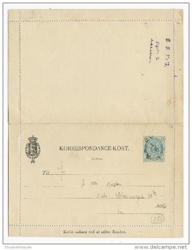 DANEMARK - 1891 - CARTE-LETTRE ENTIER POSTAL 4 ORE VOYAGEE AVEC BORD - Postwaardestukken