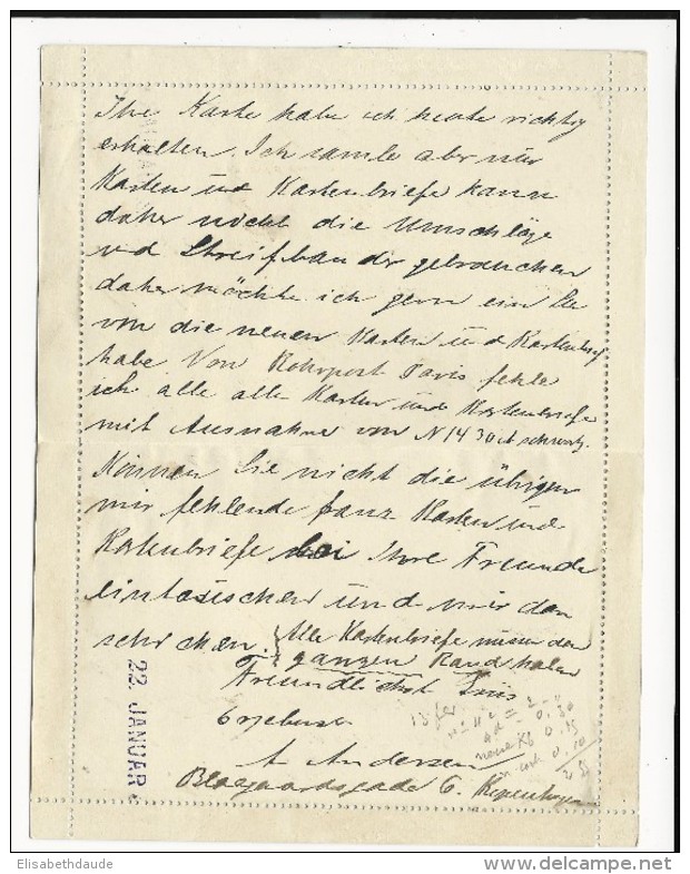 DANEMARK - 1897 - CARTE-LETTRE ENTIER POSTAL 8 ORE VOYAGEE AVEC BORD Pour ORLEANS - Postal Stationery