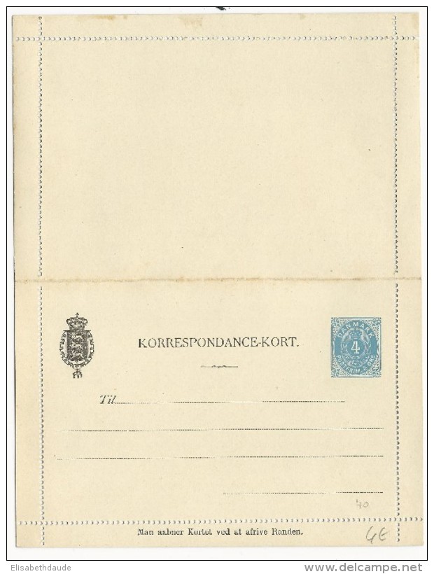 DANEMARK - 1890 - CARTE-LETTRE ENTIER POSTAL 4 ORE NEUVE - Postal Stationery