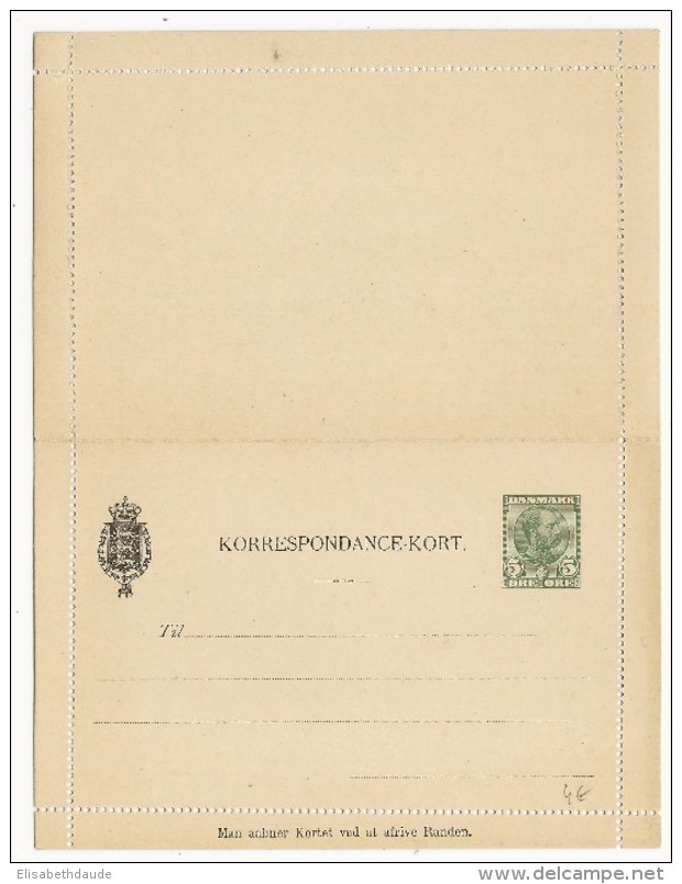 DANEMARK - 1905 - CARTE-LETTRE ENTIER POSTAL 5 ORE NEUVE - Ganzsachen