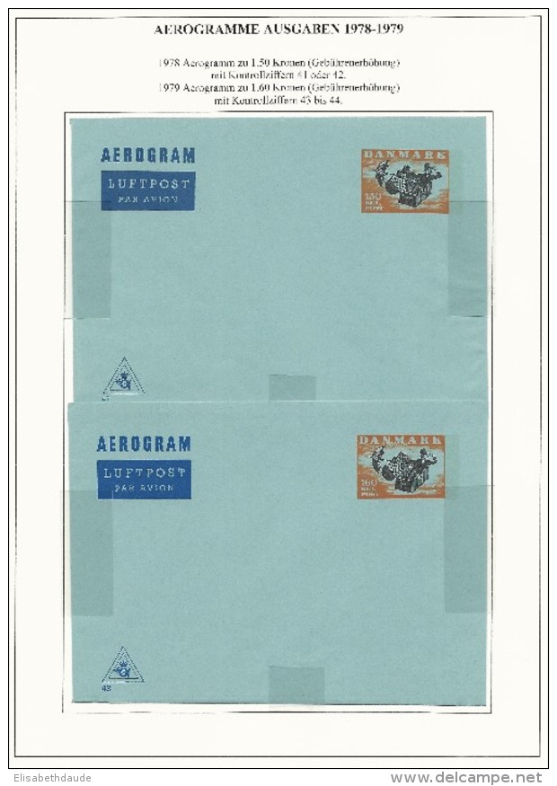 DANEMARK - 1975/1984 - 7 LETTRES AEROGRAMME ENTIER NEUVES SUR PAGES EXPO A4 - Entiers Postaux