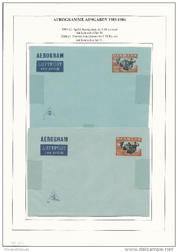 DANEMARK - 1975/1984 - 7 LETTRES AEROGRAMME ENTIER NEUVES SUR PAGES EXPO A4 - Postwaardestukken