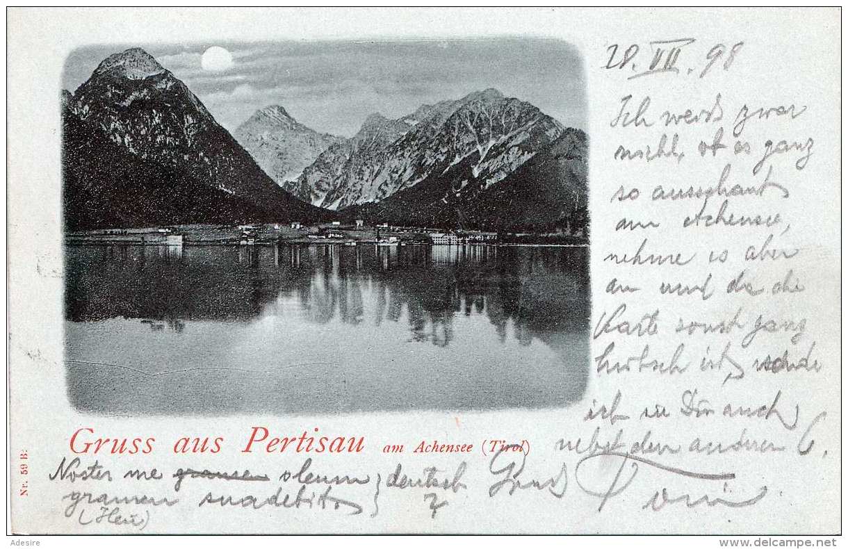 Gruss Aus PERTISAU Am Achensee (Tirol), Mondscheinlitho, Gel.1898 - Pertisau