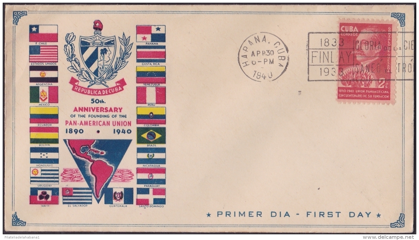 1940-FDC-78 CUBA. REPUBLICA. 1940. FDC GONZALO DE QUESADA. PANAMERICAN UNION. - FDC