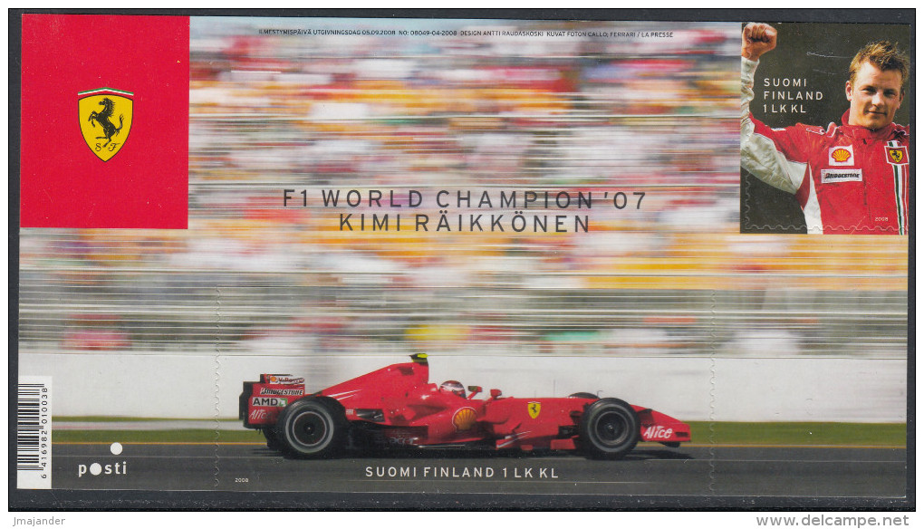 Finland 2008 Formula 1 World Champion Kimi Raikkonen (Ferrari). Miniature Sheet MNH - Blocks & Sheetlets