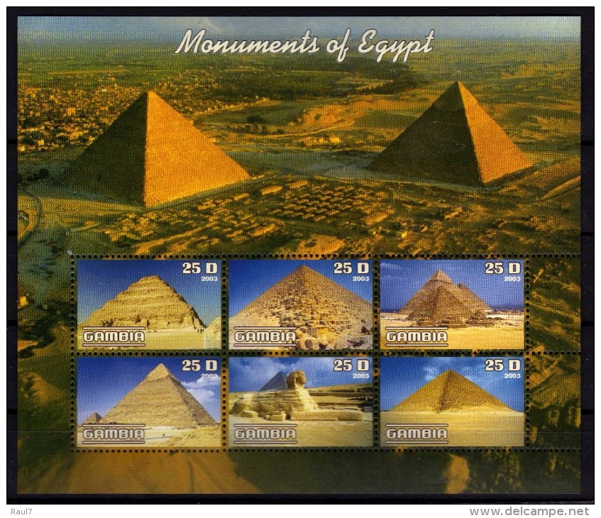 2003 - Architècture Egyptienne, Monuments, Pyramides - BF De 6 Val Neufs // Mnh - Gambie (1965-...)