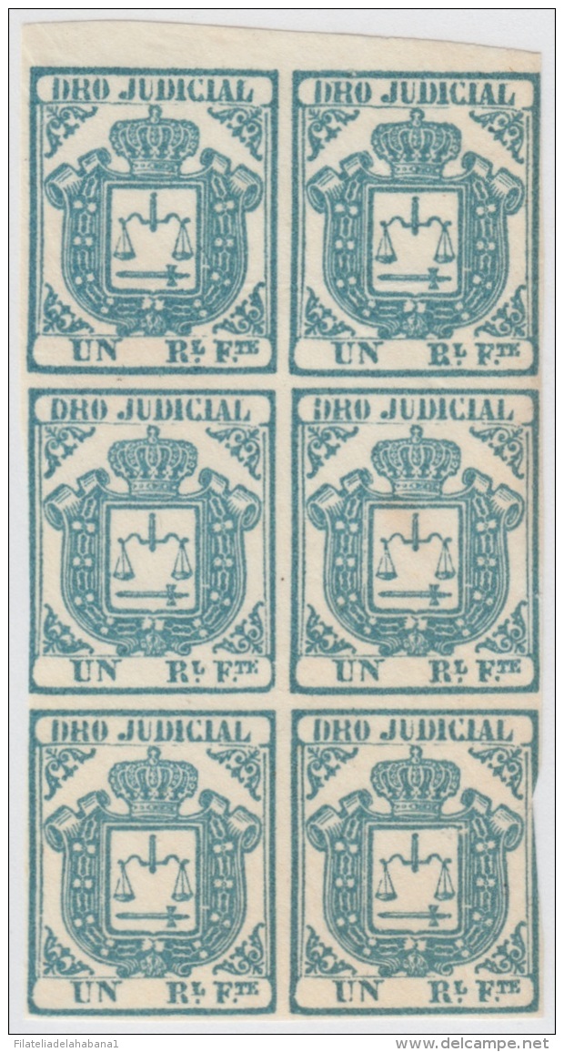 DER-16. CUBA SPAIN ESPAÑA. REVENUE DERECHO JUDICIAL. 1856. 1r BLUE BLOCK 6. UNUSED NO GUM. - Portomarken