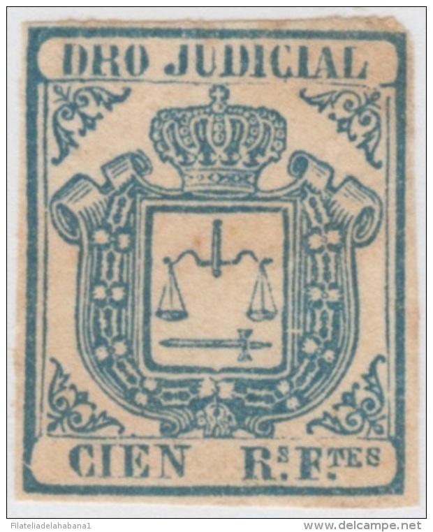 DER-26. CUBA SPAIN ESPAÑA. REVENUE DERECHO JUDICIAL. 1856. 100r BLUE UNUSED NO GUM. - Strafport