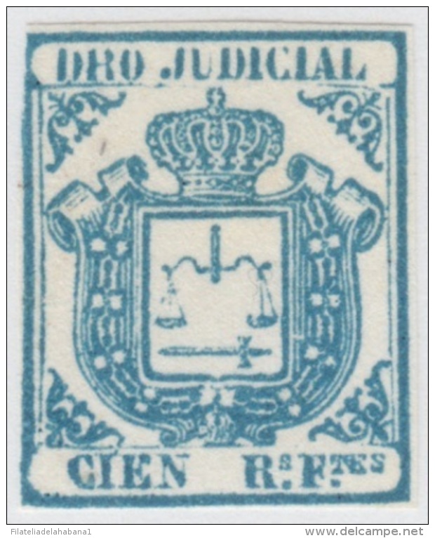 DER-27. CUBA SPAIN ESPAÑA. REVENUE DERECHO JUDICIAL. 1856. 100r BLUE UNUSED NO GUM. - Strafport