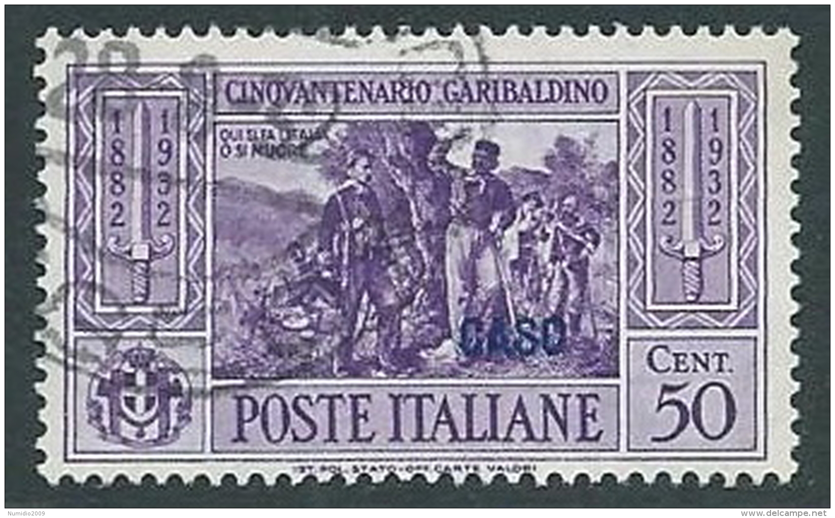 1932 EGEO CASO USATO GARIBALDI 50 CENT - U26-9 - Egeo (Caso)